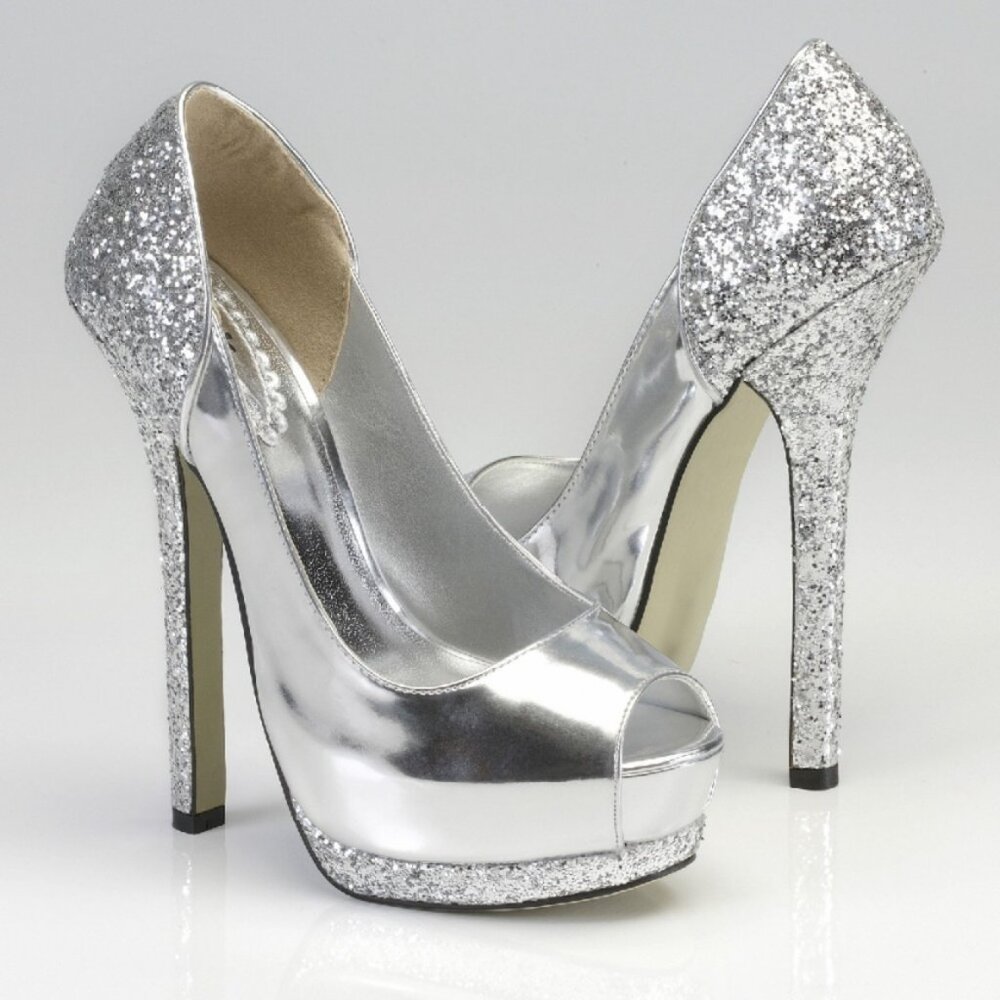 Pink Paradox Ashlee Silver Metallic Peep Toe Heels Size 6